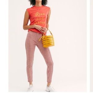 Free people high rise red gingham trousers pull on pants